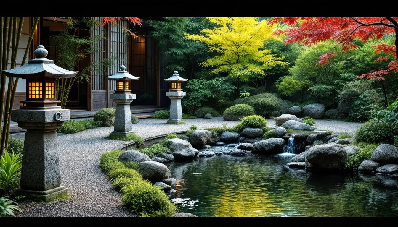 Nobu Ryokan Malibu: The Ultimate Guide to California’s Most Exclusive Japanese-Inspired Retreat 4 The image depicts a serene Japanese garden courtyard featuring traditional stone lanterns and natural water features, creating a tranquil atmosphere that invites guests to relax and enjoy the beauty of nature. This peaceful setting embodies the essence of luxury and hospitality found at locations like Nobu Ryokan Malibu.