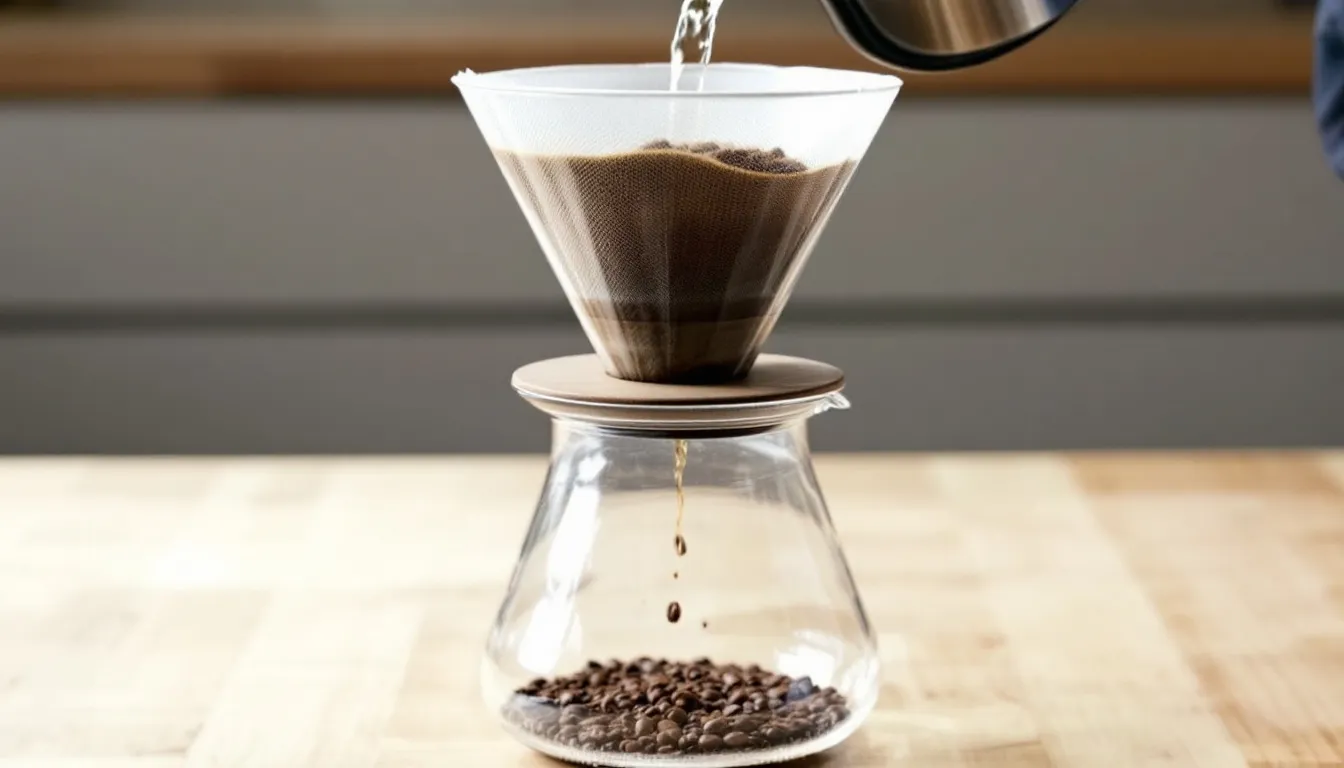 Best Coffee Shops and Cafes in Sharjah: Complete Guide to the City’s Top Coffee Destinations 2 A close-up view of a pour-over coffee brewing setup showcases precision equipment, with a focus on the rich, aromatic coffee being carefully extracted. This image captures the essence of quality coffee, perfect for coffee lovers who appreciate the art of brewing in a café or coffee shop setting.