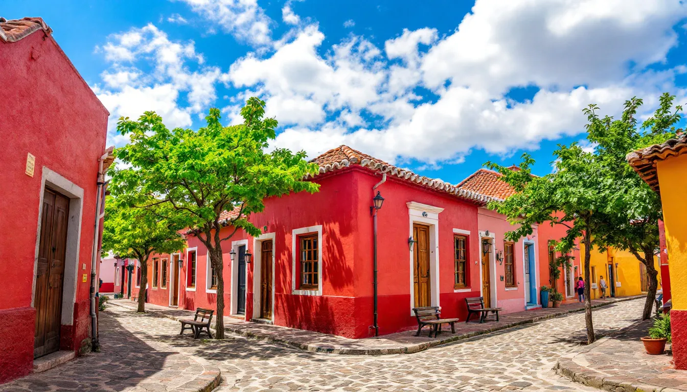 Things to Do in Merida Centro: Your Complete Guide 2 The image depicts a vibrant scene of colorful colonial houses showcasing traditional architecture along a narrow cobblestone street, typical of Mérida Centro. This historic area, recognized as a UNESCO World Heritage site, invites visitors to explore its charming streets and enjoy local culture, delicious food, and nearby attractions like the Plaza Grande and the Catedral de San Ildefonso.