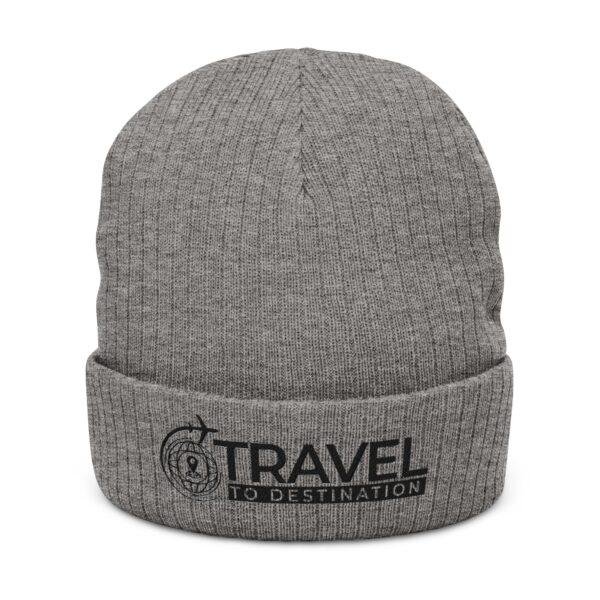 Travel to Destination Embroidered Ribbed Knit Beanie – Compass Logo Cuffed Hat