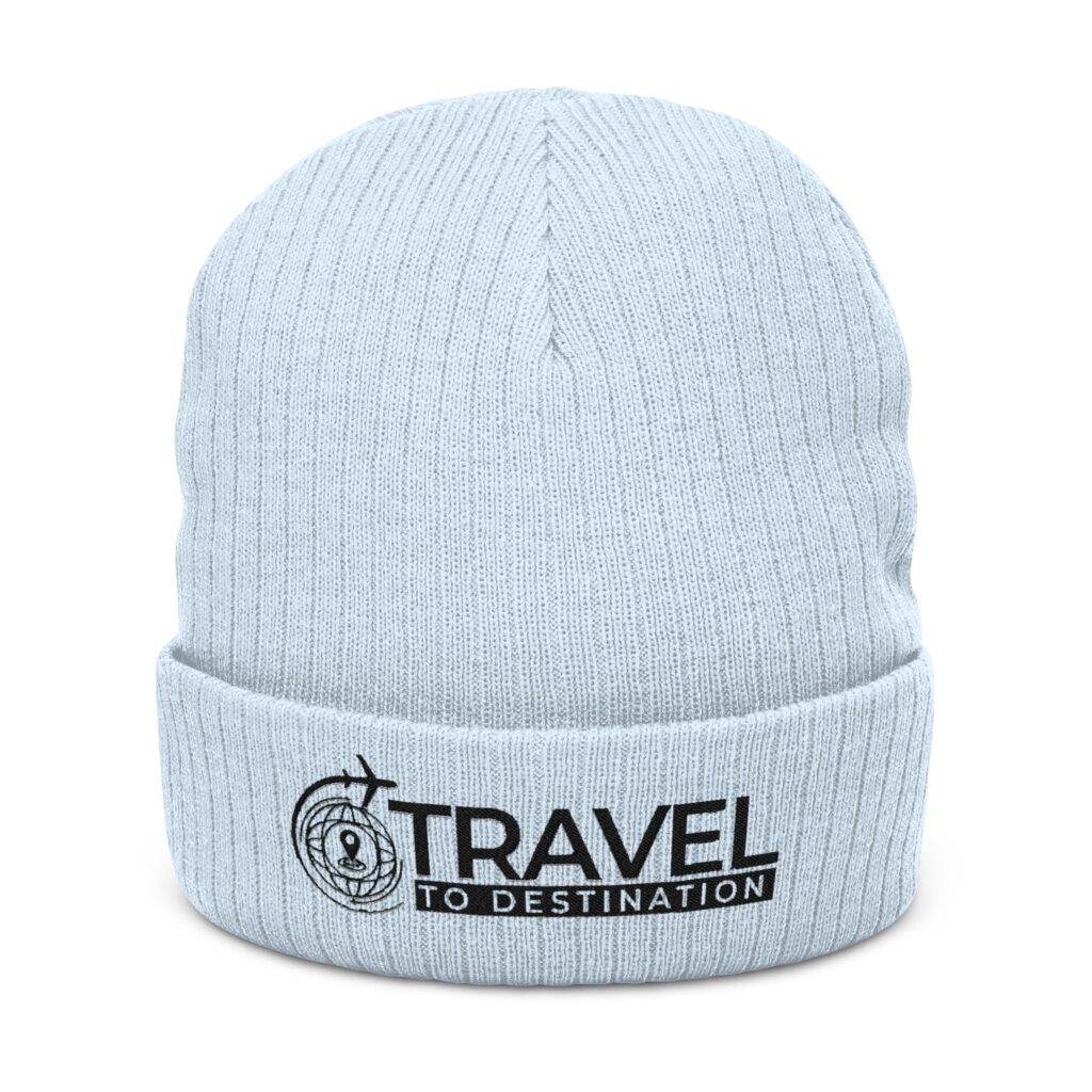 Travel to Destination Embroidered Ribbed Knit Beanie