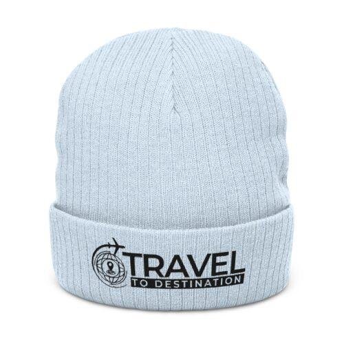 Travel to Destination Embroidered Ribbed Knit Beanie – Compass Logo Cuffed Hat