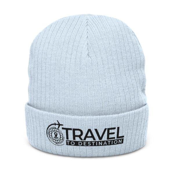 Travel to Destination Embroidered Ribbed Knit Beanie – Compass Logo Cuffed Hat