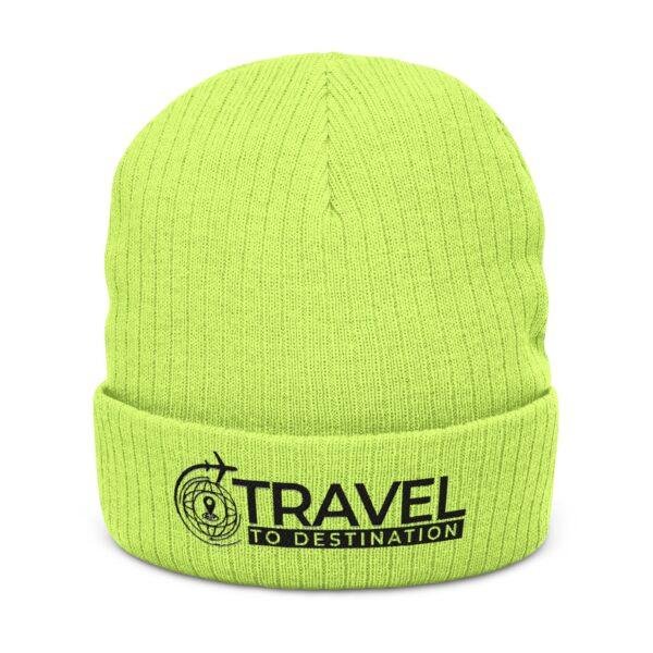Travel to Destination Embroidered Ribbed Knit Beanie – Compass Logo Cuffed Hat