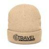 Travel to Destination Embroidered Ribbed Knit Beanie – Compass Logo Cuffed Hat