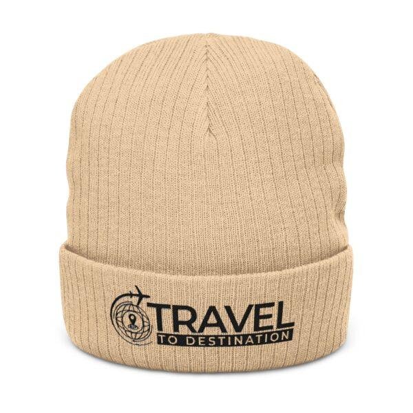 Travel to Destination Embroidered Ribbed Knit Beanie – Compass Logo Cuffed Hat